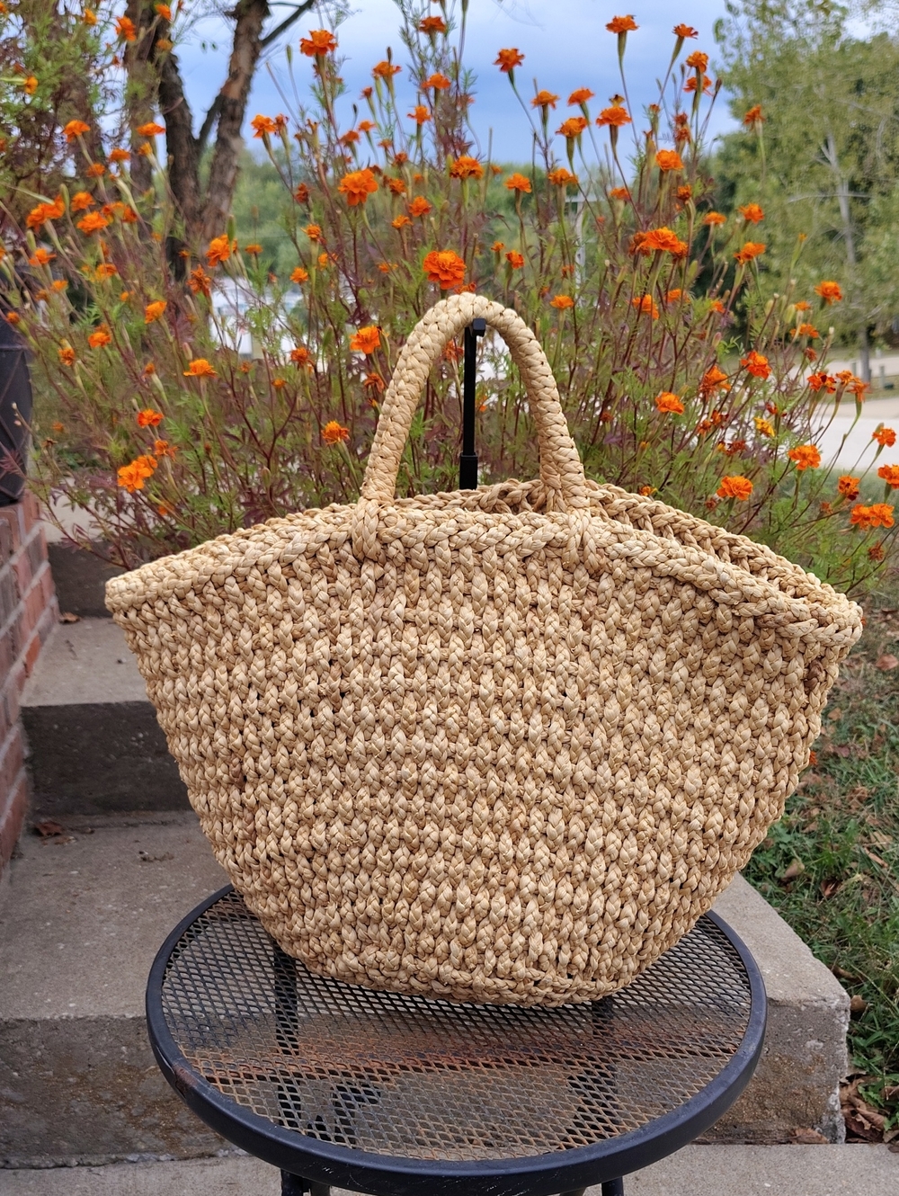 Natural Tan Raffia Woven Bohemian Large Tote Hand Bag Beachy Neutral